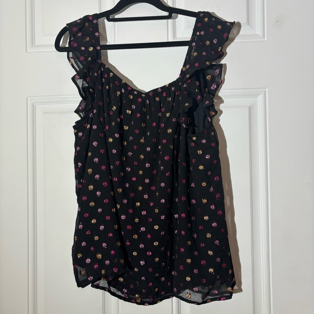 Loft Shimmer Clip Ruffle Crossover Shell, Loft Large - Picture 5 of 12